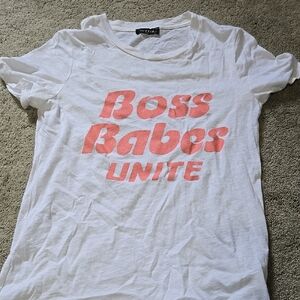 White T-Shirt with Pink 'Boss Babes Unite' Print